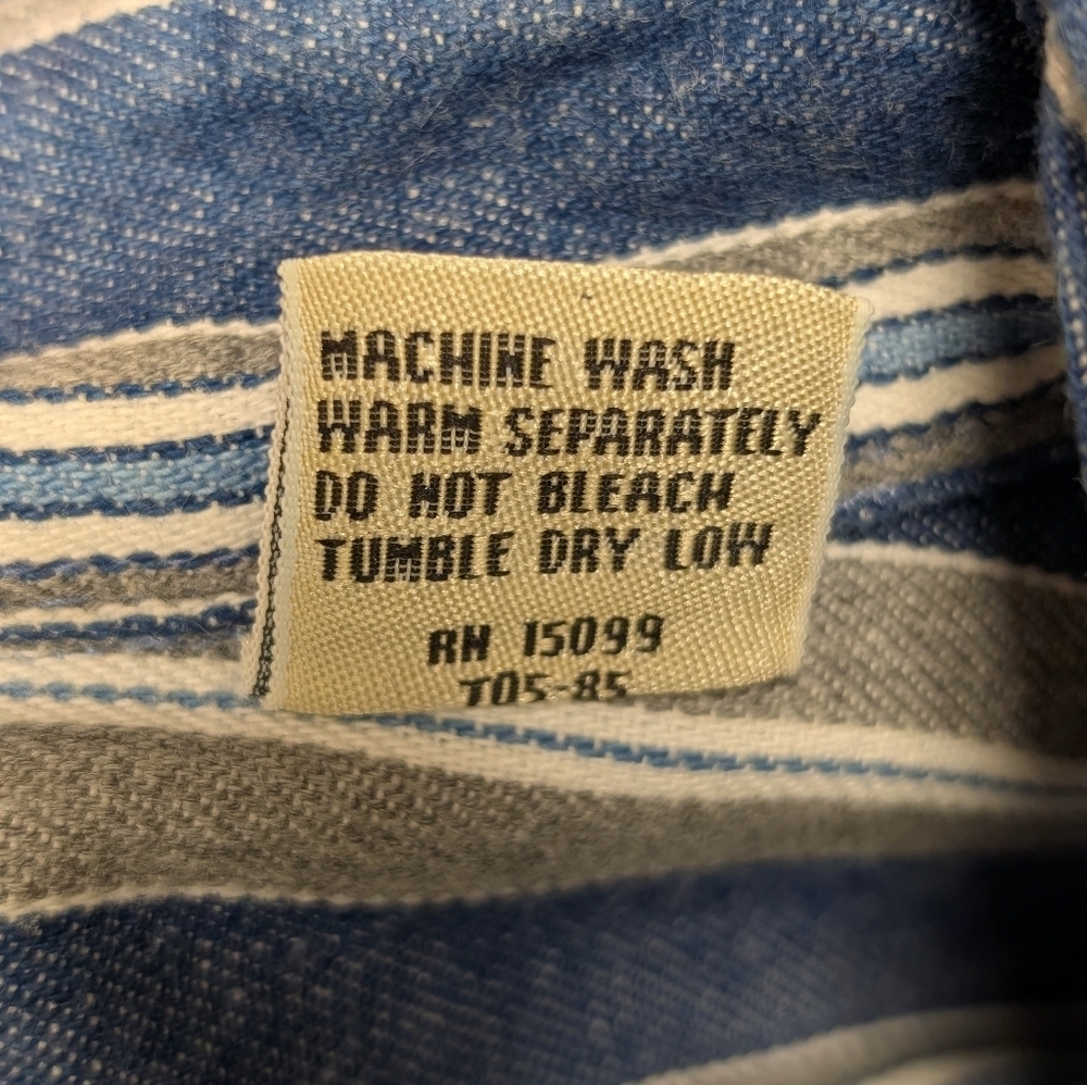 Fieldmaster Vintage Blue White and Tan Denim Striped Button Down Shirt Men's M - Picture 11 of 12